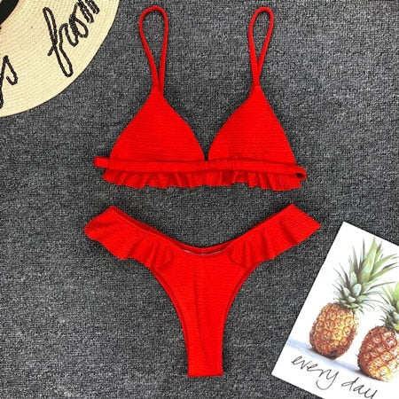 Red Ruffle Bikini