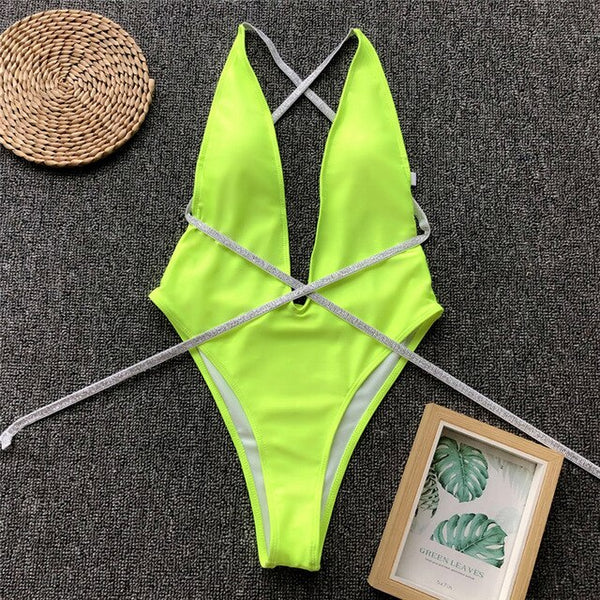 Shiny Sequin Strap Swimsuit
